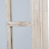 Close-up of the Hill Interiors Washed Wood Framed Window Mirror in brown, showing the pane divider and natural grain of the washed wood frame.