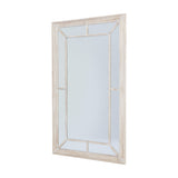 Hill Interiors Washed Wood Framed Window Mirror in brown, a large rectangular wall mirror with pane-divided glass and soft grain finish, angled view.