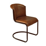Hill Interiors Curved Leather Dining Chair in brown with a curved backrest and cantilever metal frame, shown on a plain white background.