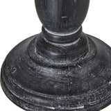 Close-up of the Hill Interiors Column Table Lamp base showing the turned wooden pedestal in a distressed grey finish with visible brushstroke texture.
