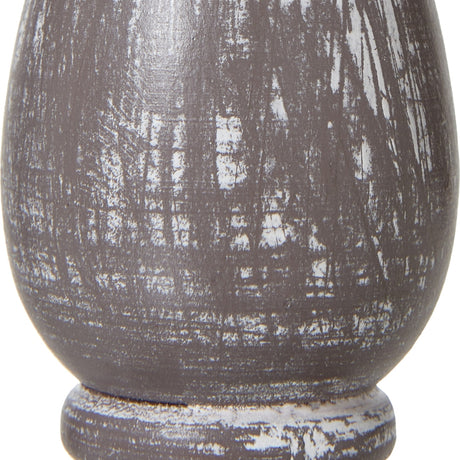 Close-up of the Hill Interiors Column Table Lamp's turned wooden base in a distressed white and grey finish, showing textured brushwork detail.