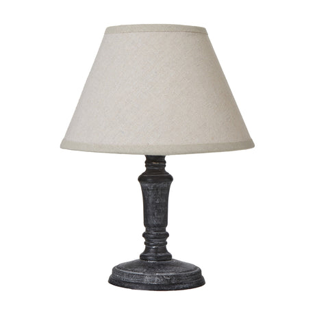 Hill Interiors Column Table Lamp with turned grey wooden base and tapered natural linen shade, shown on a plain white background.