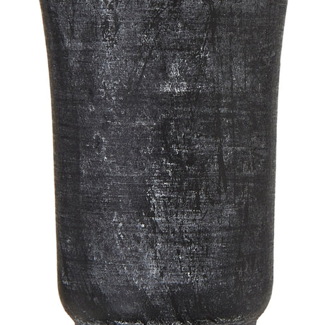 Close-up of the Hill Interiors Column Table Lamp's turned wooden base in a distressed grey finish, showing visible grain beneath the painted surface.