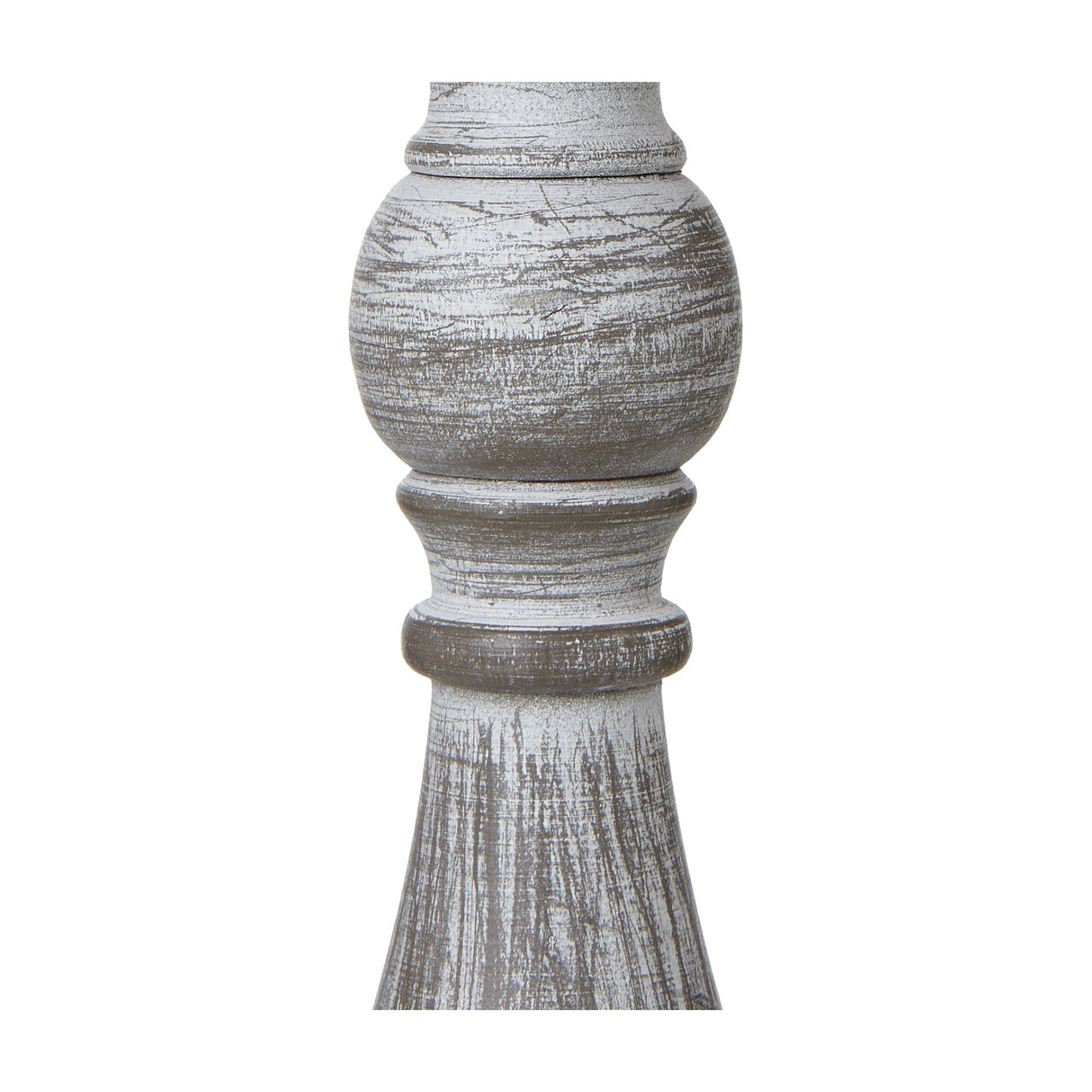 Close-up of the Hill Interiors Column Table Lamp base showing the turned wooden column with rounded detail and distressed grey finish on a white background.