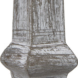 Close-up of the turned wooden base on the Hill Interiors Column Table Lamp, showing a distressed grey finish with visible grain detail.