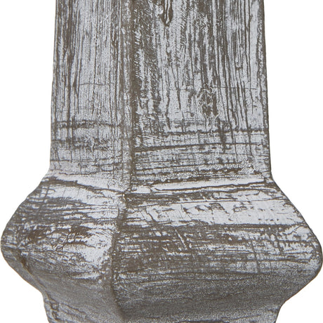 Close-up of the turned wooden base on the Hill Interiors Column Table Lamp, showing a distressed grey finish with visible grain detail.
