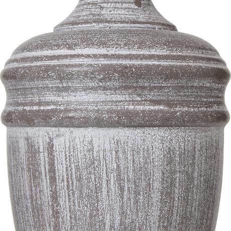 Close-up of the Hill Interiors Urn Table Lamp base showing the turned wooden urn form with a distressed white painted finish over darker tones.