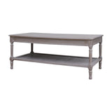 Hill Interiors Rattan Coffee Table in brown with a rectangular wooden top, turned legs and woven rattan lower shelf, on a plain background.