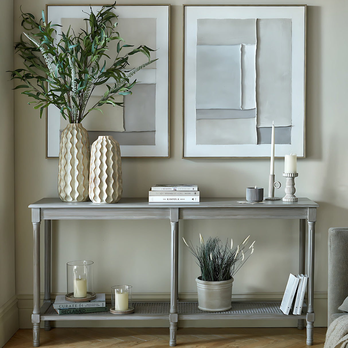 Large Rattan Console Table – Grey