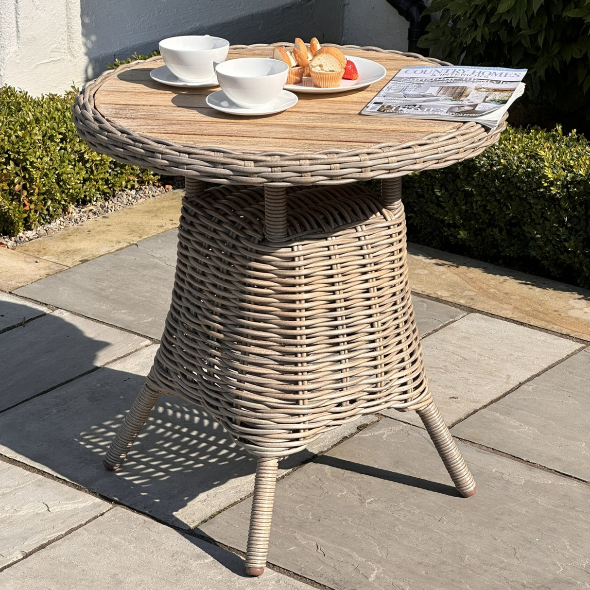 Outdoor Bistro Table With Wood Top 72cm – Beige