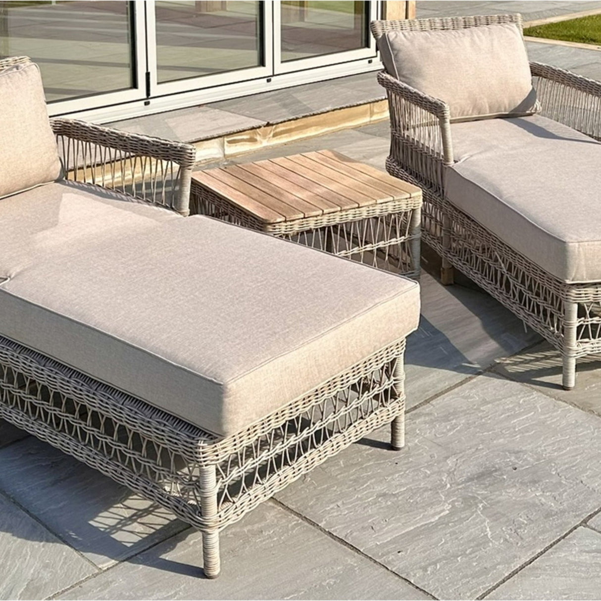 Rattan Garden Sun Lounger Set – Beige