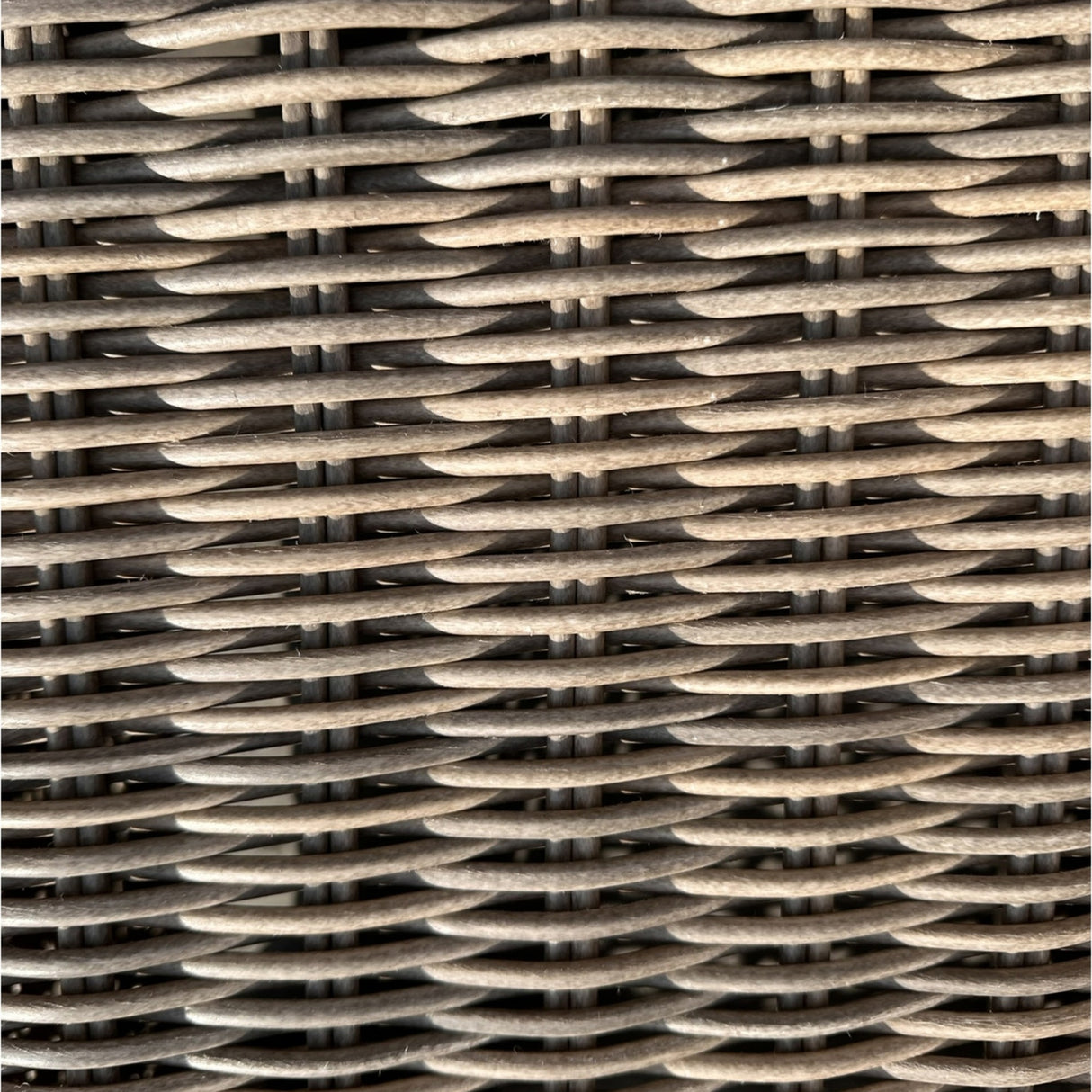 Close-up of the beige woven rattan weave on the Hill Interiors Large Outdoor Corner Sofa and Coffee Table Set.