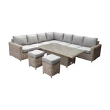 Ferranock Outdoor Large Corner Set with Riser Table and 2 Stools – Beige