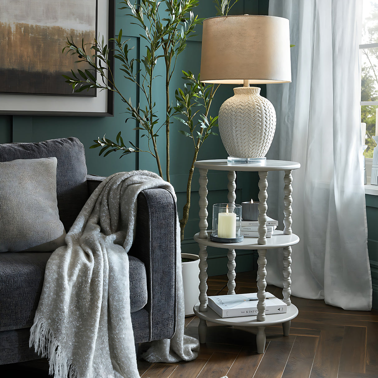 Wooden Three-Tier Side Table – Grey
