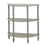 Hill Interiors Half Moon 3 Tier Side Table in grey wood with curved shelves and turned spindle legs, shown on a plain white background.