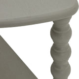 Close-up of the Hill Interiors Half Moon 3 Tier Side Table in grey, showing the curved wooden top edge and turned baluster leg.