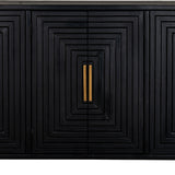 Close-up of the Hill Interiors Harweld 2-Door Sideboard in black, showing concentric rectangular door panels with slim vertical brass handles.