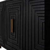 Close-up of the Hill Interiors Harweld 2-Door Sideboard in black, showing concentric rectangular panelled doors and a slim brass bar handle.