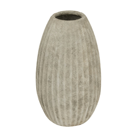 Hill Interiors Large Olpe ceramic vase in grey with a rounded, ribbed body and tapered neck, shown against a plain white background.