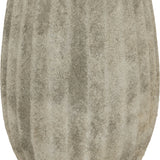 Close-up of the Hill Interiors Medium Olpe Ceramic Vase in grey, showing the ribbed body and mottled, tonal glaze across the curved ceramic surface.