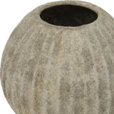 Close-up of the Hill Interiors Round Ceramic Vase in grey, showing the textured glazed surface, rounded body and narrow neck opening against a white background.