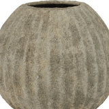 Hill Interiors Round Ceramic Vase in grey with a ribbed, textured finish and narrow neck, shown in close-up against a plain white background.