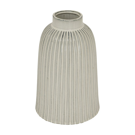 Hill Interiors Large Ceramic Bell Vase in white with a ribbed, fluted body tapering from a wide base to a narrow neck, shown on a plain background.