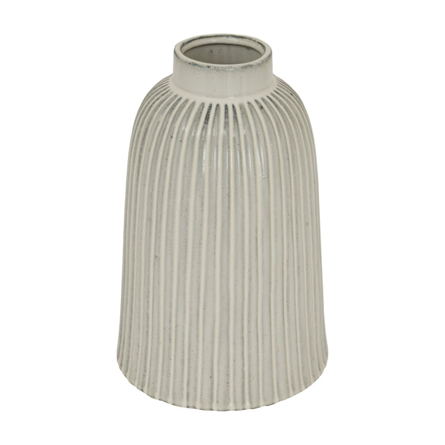 Hill Interiors Large Ceramic Bell Vase in white with a ribbed, fluted body tapering from a wide base to a narrow neck, shown on a plain background.