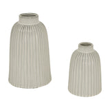 Hill Interiors Large Ceramic Bell Vase in white shown beside a smaller ribbed bell-shaped vase with narrow necks on a plain white background.