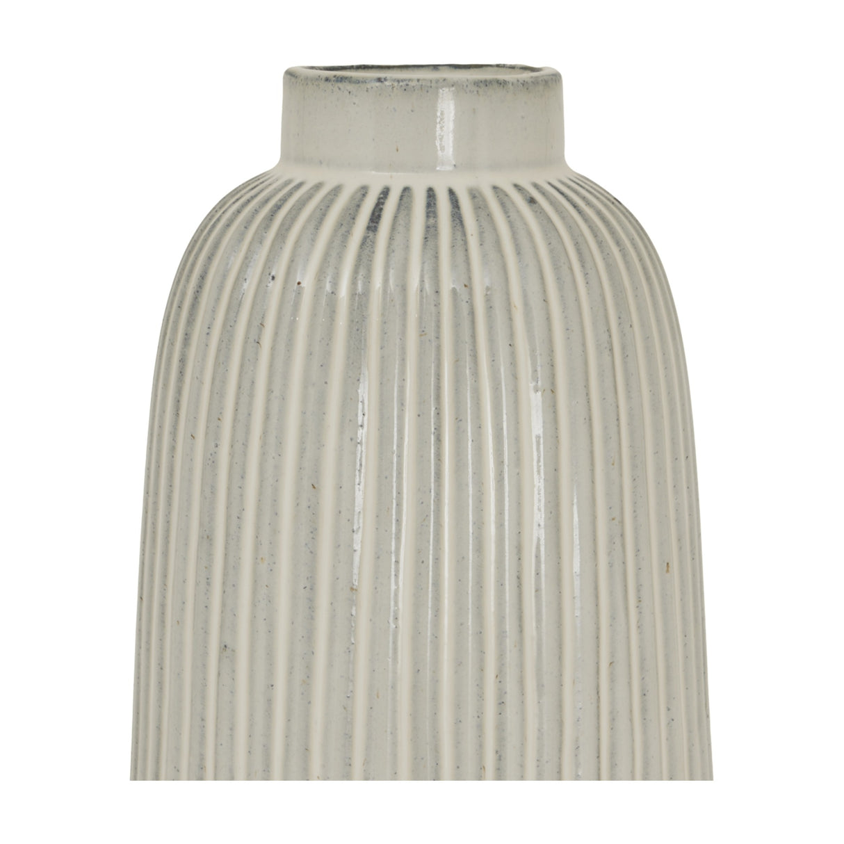 Hill Interiors Large Ceramic Bell Vase in white with a ribbed fluted body, tapered neck, and speckled glaze finish, shown on a plain background.