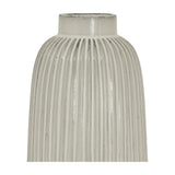 Hill Interiors Large Ceramic Bell Vase in white with a ribbed fluted body, tapered neck, and speckled glaze finish, shown on a plain background.
