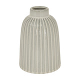 Hill Interiors Medium Bell Vase in white ribbed ceramic with a narrow neck flaring to a rounded base, shown on a plain white background.