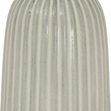 Close-up of the Hill Interiors Medium Bell Vase in white ceramic, showing its ribbed fluted surface and speckled matte glaze.