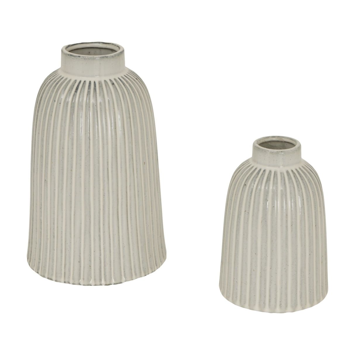 Hill Interiors Medium Bell Vase in white ribbed ceramic shown beside a smaller matching vase on a plain white background.