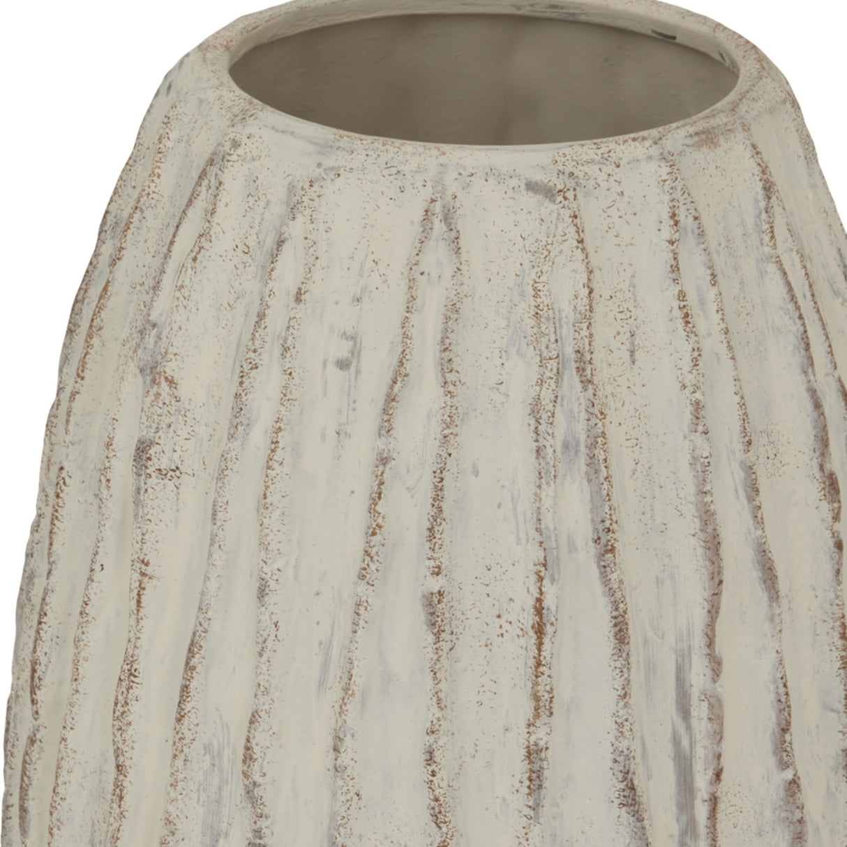Close-up of Hill Interiors Large Fin ceramic vase in white, showing the fluted ridged body and wide opening against a plain background.