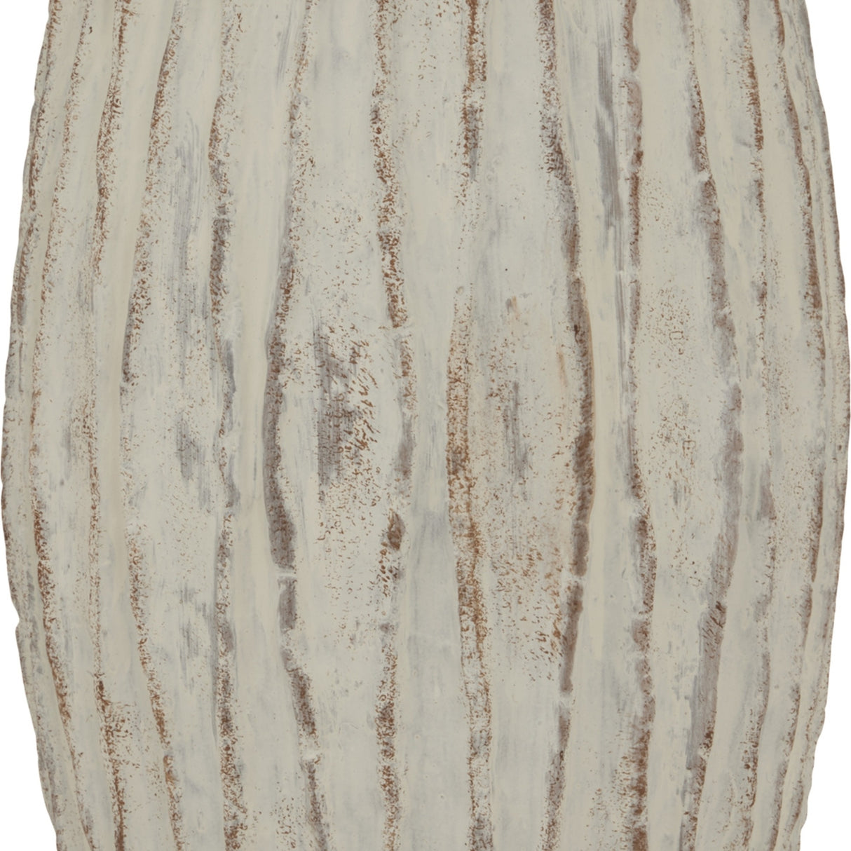 Close-up of the Hill Interiors Large Fin Ceramic Vase in white, showing the fluted ridges and rustic brown weathered detailing across the matte glazed surface.
