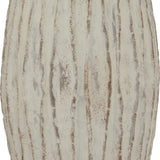 Close-up of the Hill Interiors Large Fin Ceramic Vase in white, showing the fluted ridges and rustic brown weathered detailing across the matte glazed surface.
