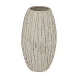 Hill Interiors Large Fin Ceramic Vase in white with a tall fluted, ridged body and weathered finish, shown against a plain white background.