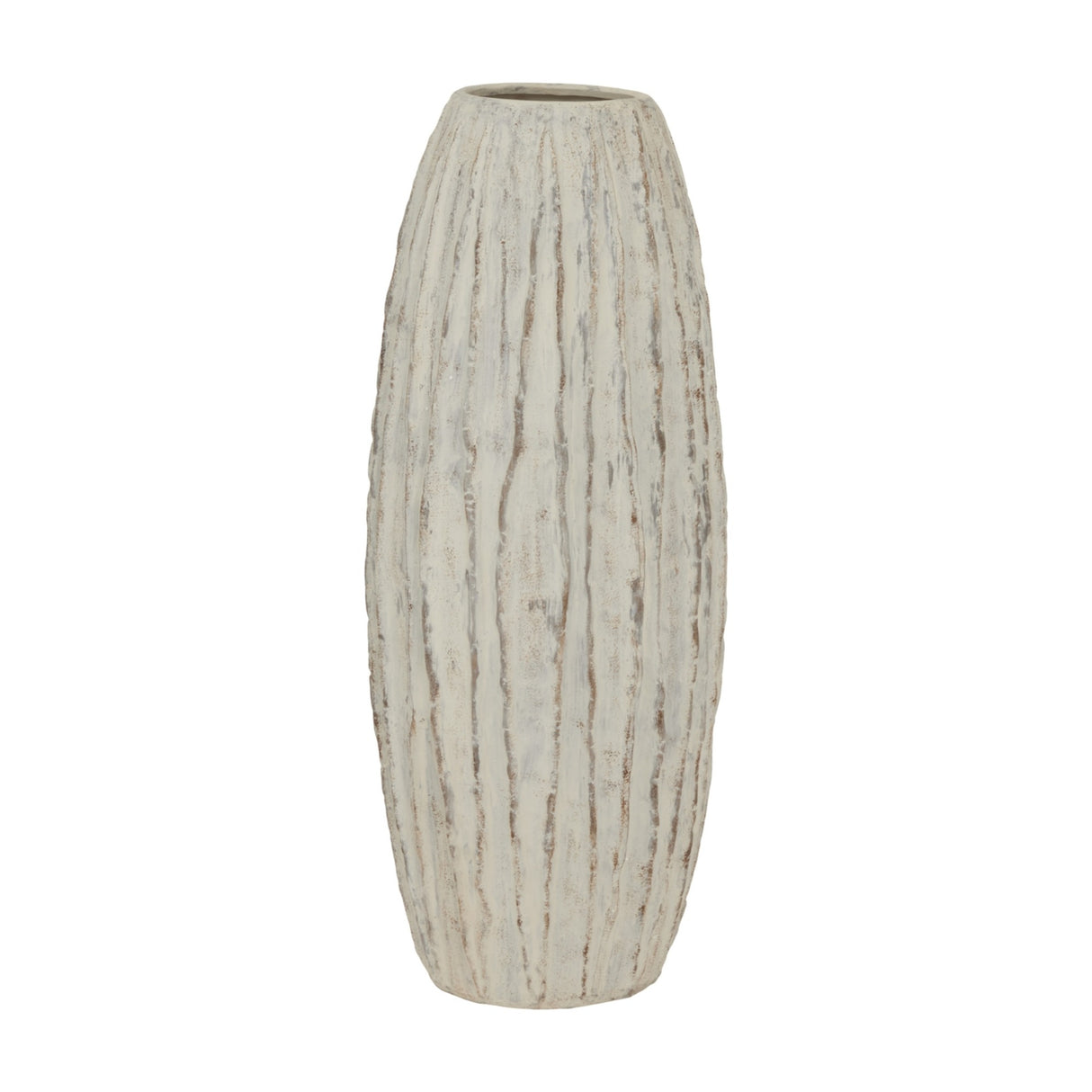 Hill Interiors Tall Ceramic Fin Vase in white, an elongated floor-standing vessel with vertical raised fin detailing and a matte glaze, on a plain background.