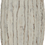 Close-up of Hill Interiors Tall Ceramic Fin Vase in white, showing vertical fin ridges and a soft matte glaze with subtle grey and brown weathered tones.