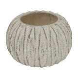 Hill Interiors Rounded Ceramic Fin Vase in white with a low, wide body and vertical fin-like ridges, shown against a plain white background.