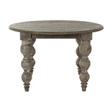 Hill Interiors Round Wooden Dining Table in brown with a textured circular top and four ornate turned baluster legs, shown on a plain white background.