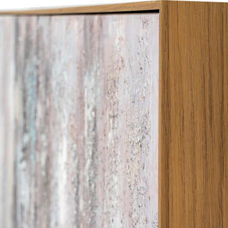 Close-up corner detail of Hill Interiors hand painted canvas wall art showing brushed brown and sandy tones set within a slim wooden frame.