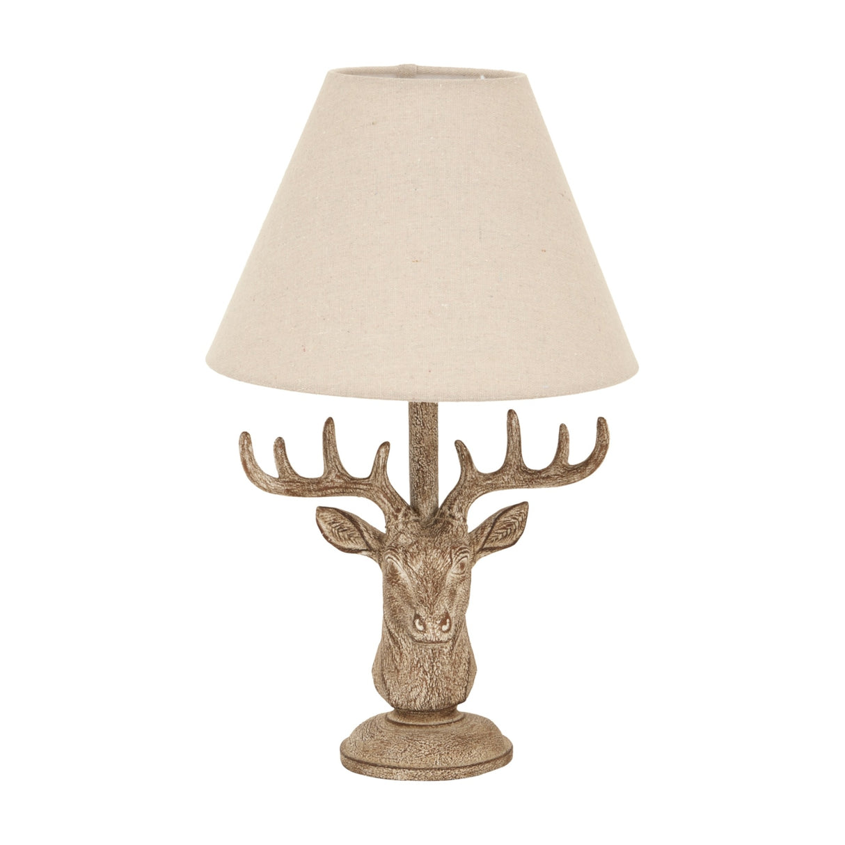 Stag Head Table Lamp with Linen Shade – Brown