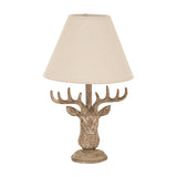 Stag Head Table Lamp with Linen Shade – Brown