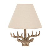 Stag Head Table Lamp with Linen Shade – Brown