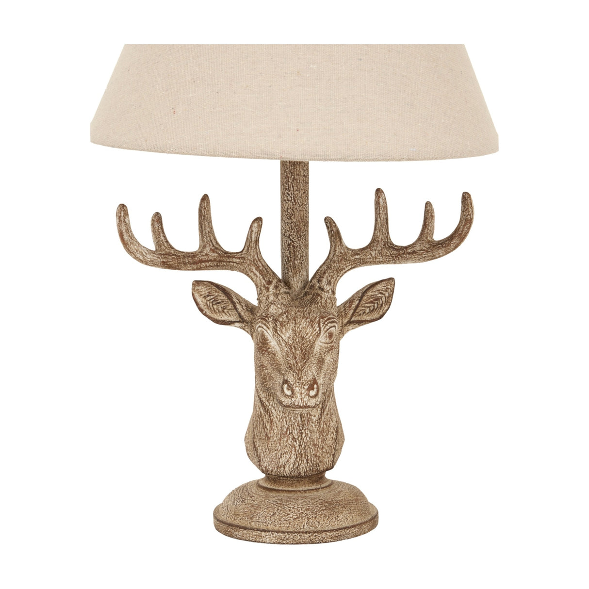 Stag Head Table Lamp with Linen Shade – Brown