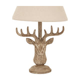 Stag Head Table Lamp with Linen Shade – Brown