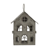 Rustic Metal Hanging House Tealight Holder with Glass Votive – Brown