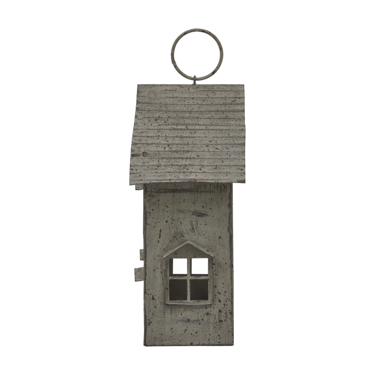 Rustic Metal Hanging House Tealight Holder with Glass Votive – Brown